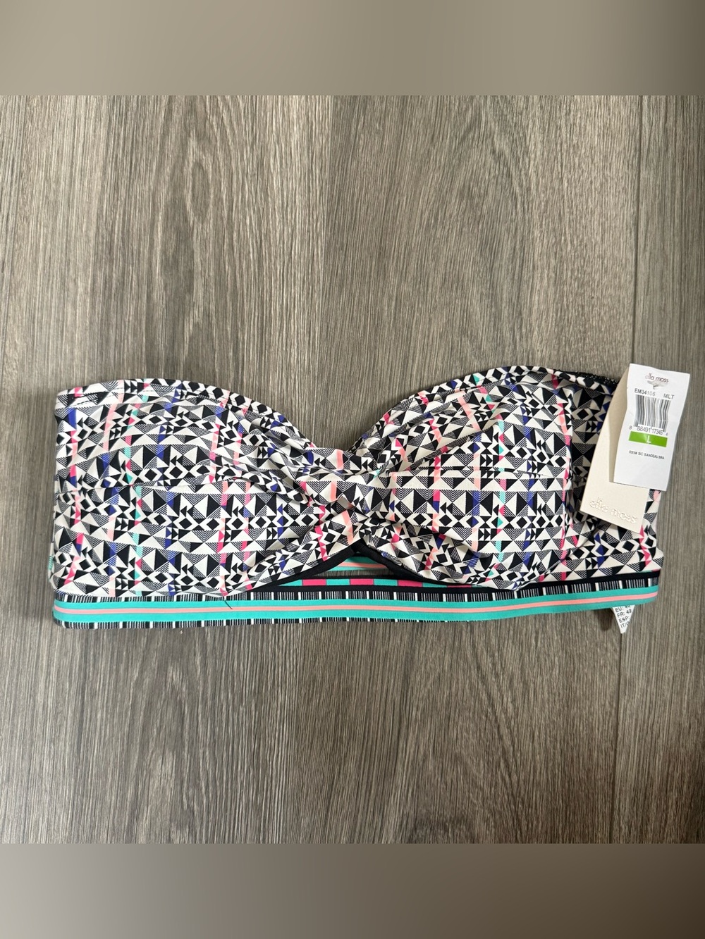 Ella Moss Mazatlan Bandeau Bikini Top Size Large Geometric Cutout Indie Sleaze